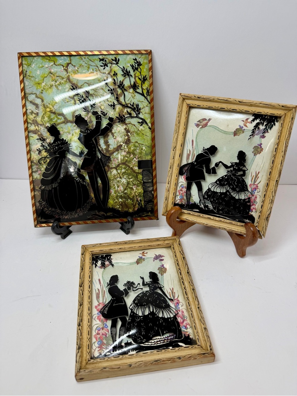 Vintage Reverse Glass Silhouette Art Trio